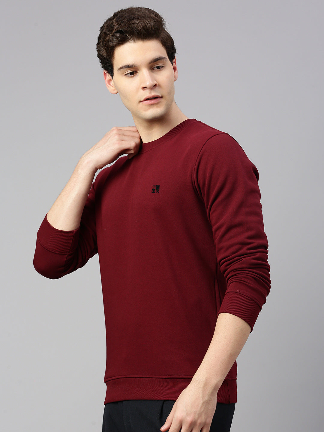 Round Neck Cotton Fleece Pullover Sweatshirt