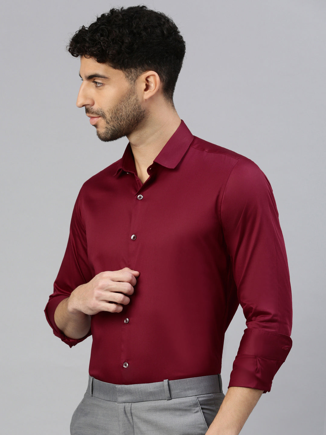 Giza Satin Essential Shirt in Cosmic Red