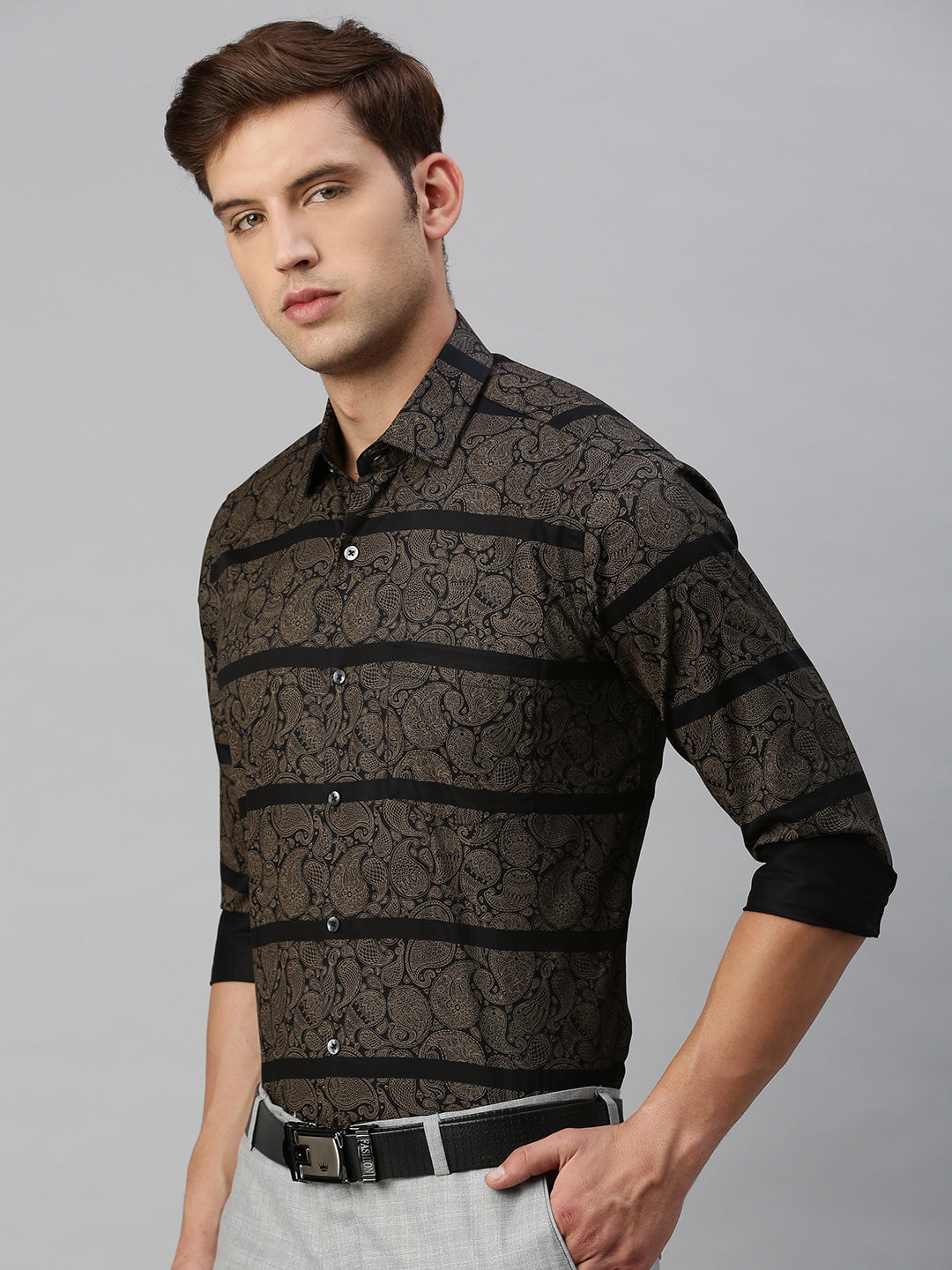 Paisley Printed Cotton Formal Shirt Black