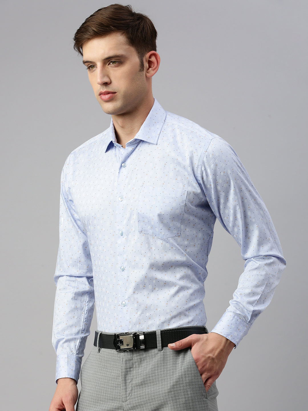 Regular Fit Printed Formal Shirt Sky