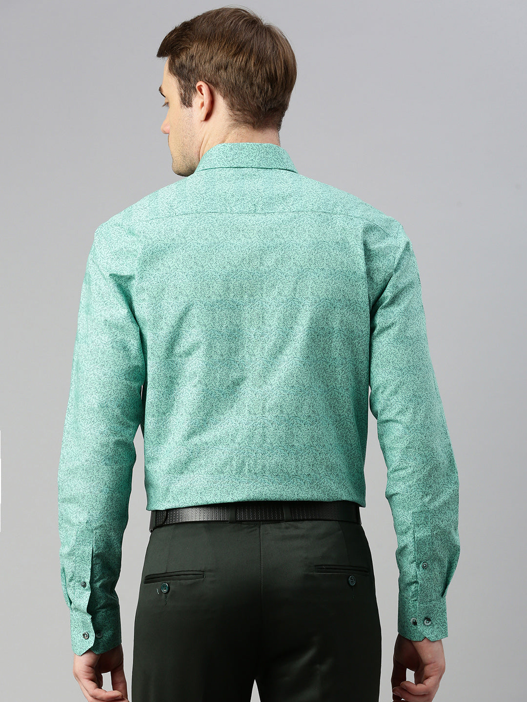 Micro Ditsy Printed Opaque Cotton Formal Shirt Green