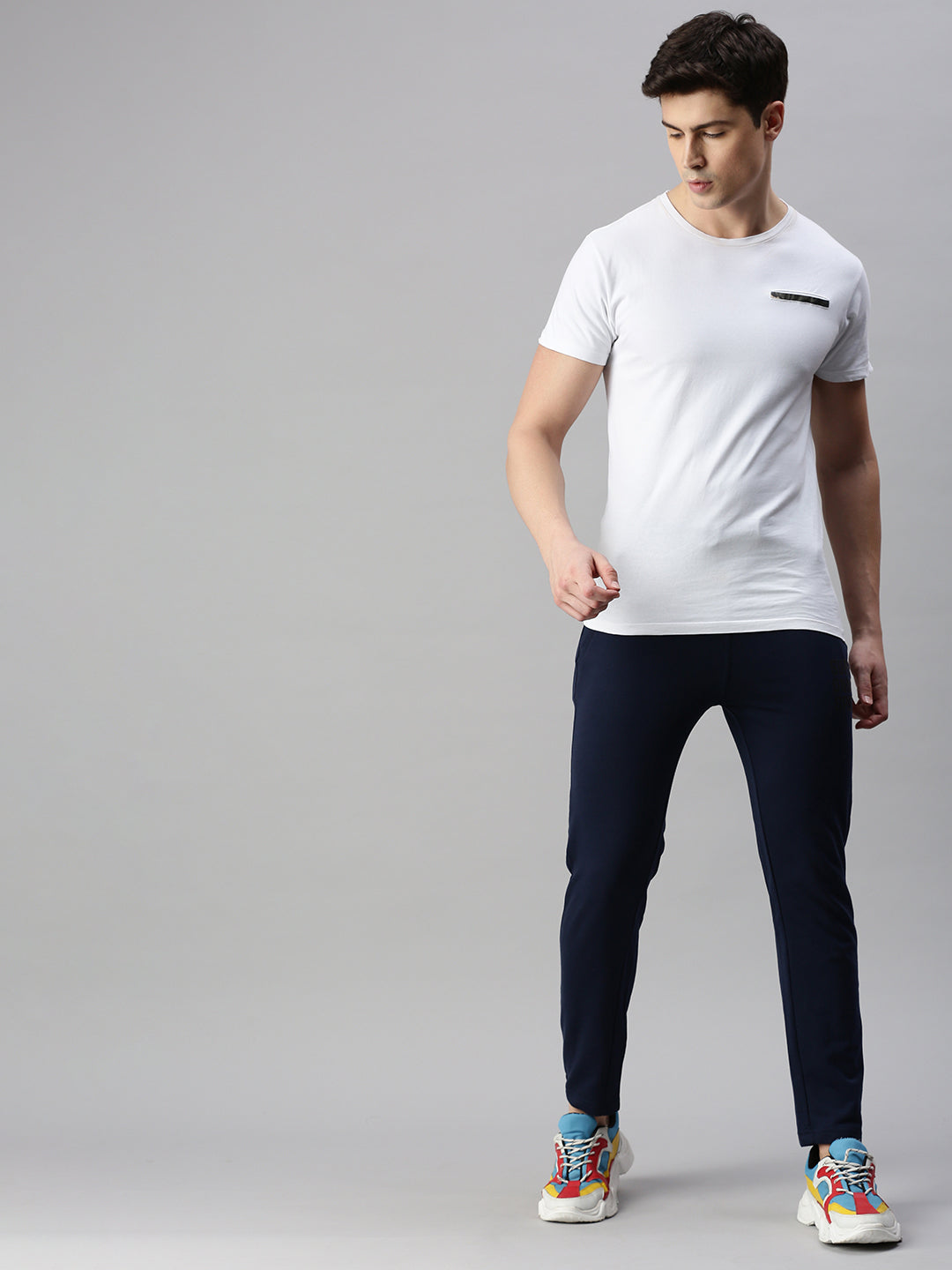 Solid Cotton Regular-Fit Track Pants Navy