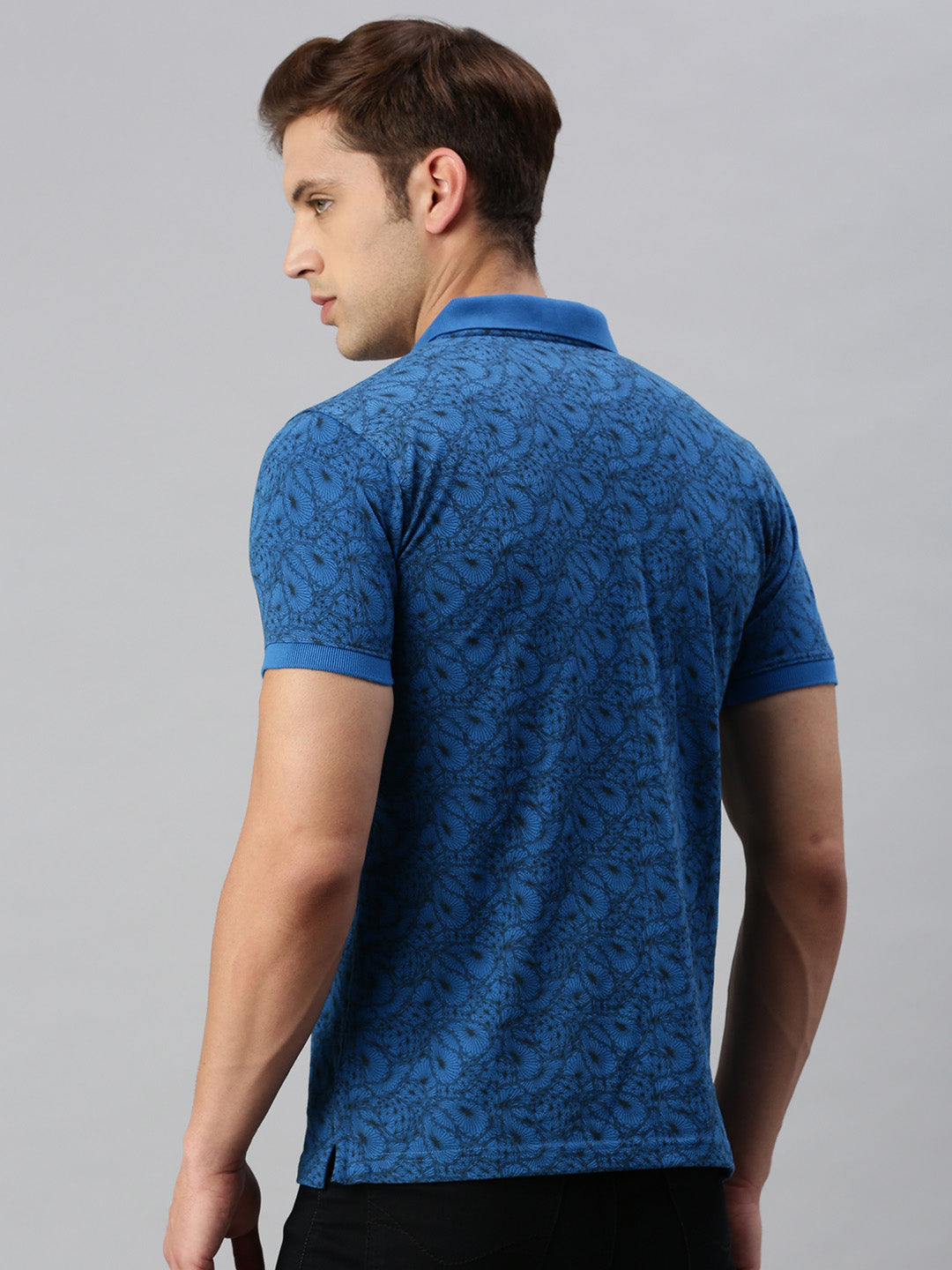 TEAL BLUE PRINTED POLO TSHIRT