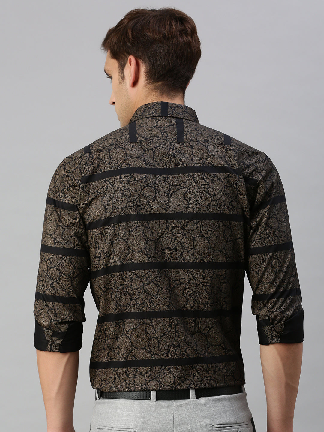 Paisley Printed Cotton Formal Shirt Black