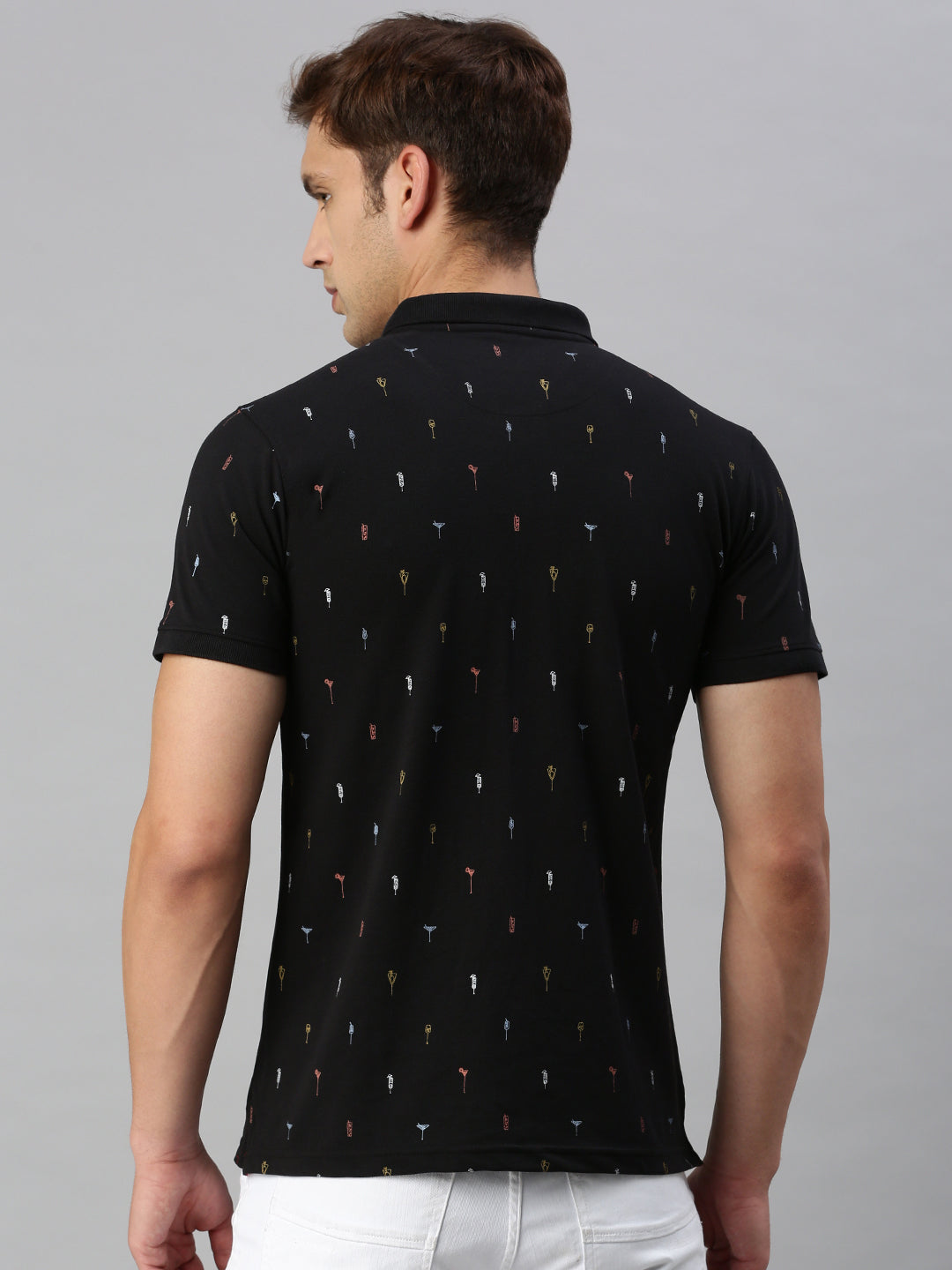 Black Printed Polo Tshirt