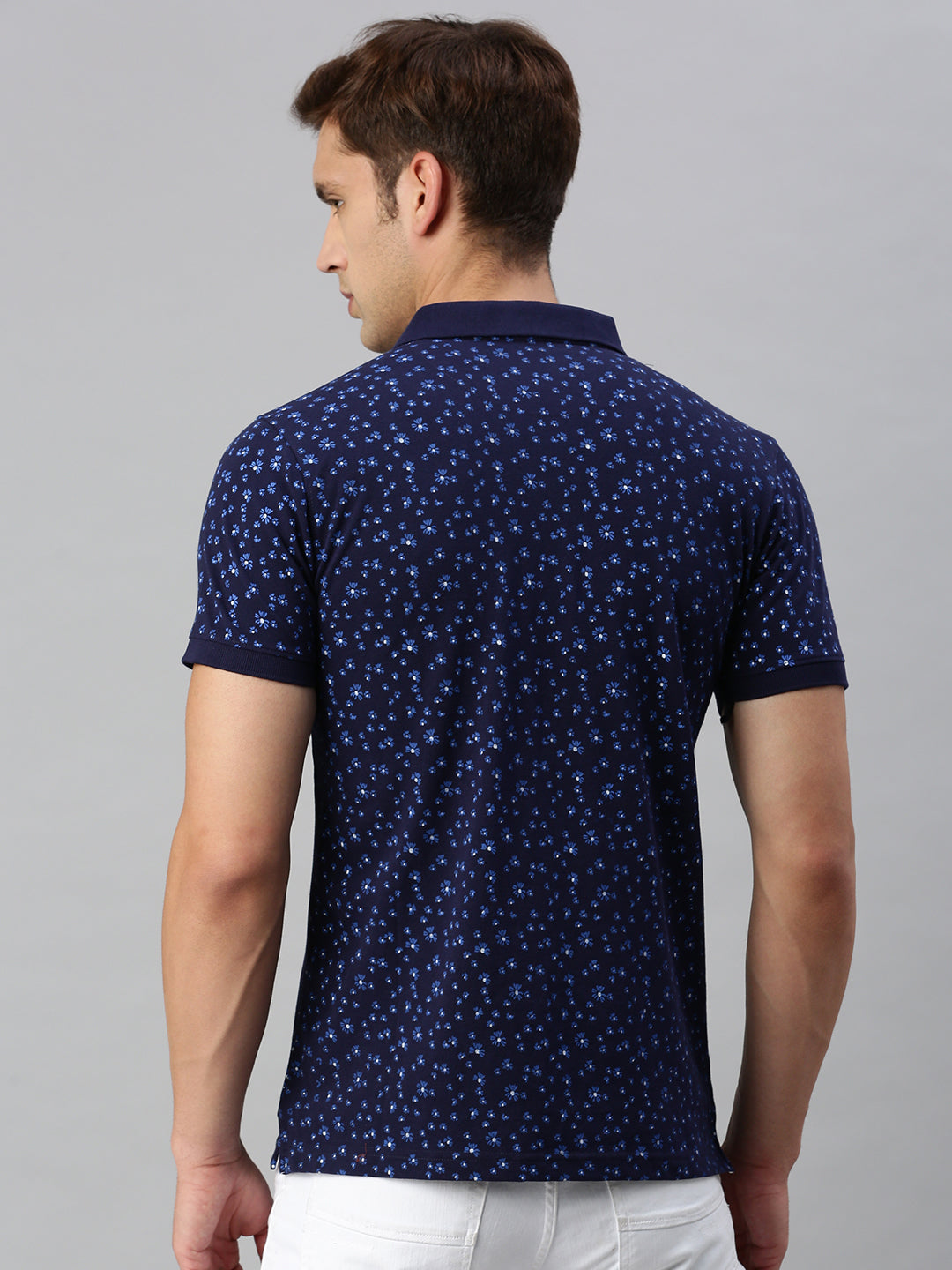 NAVY PRINTED POLO TSHIRT