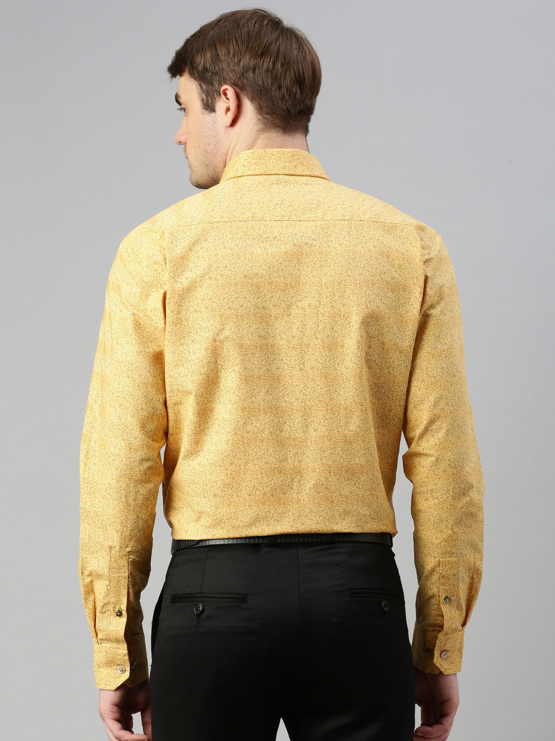 Micro Ditsy Printed Opaque Cotton Formal Shirt Yellow