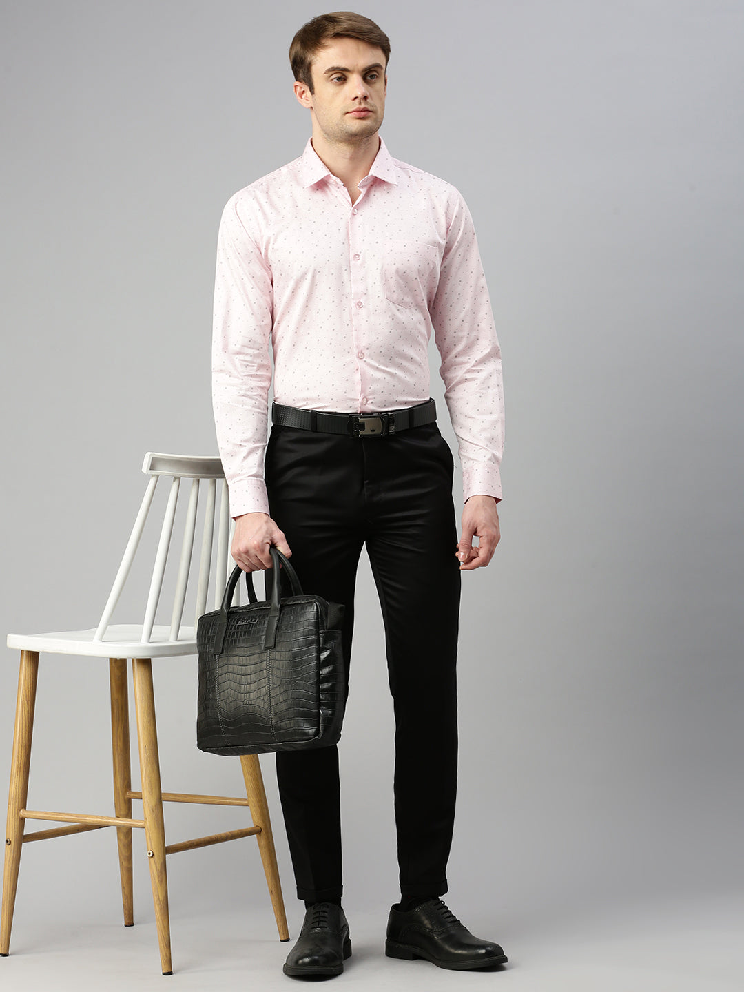 Regular Fit Printed Formal Shirt Pink