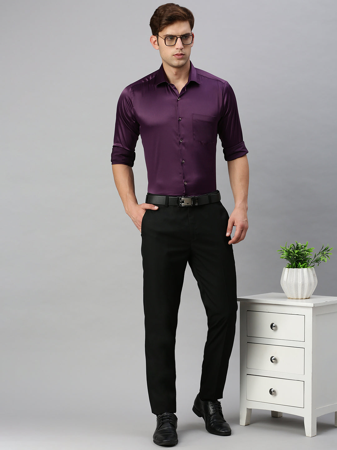 Standard Opaque Formal Shirt Purple