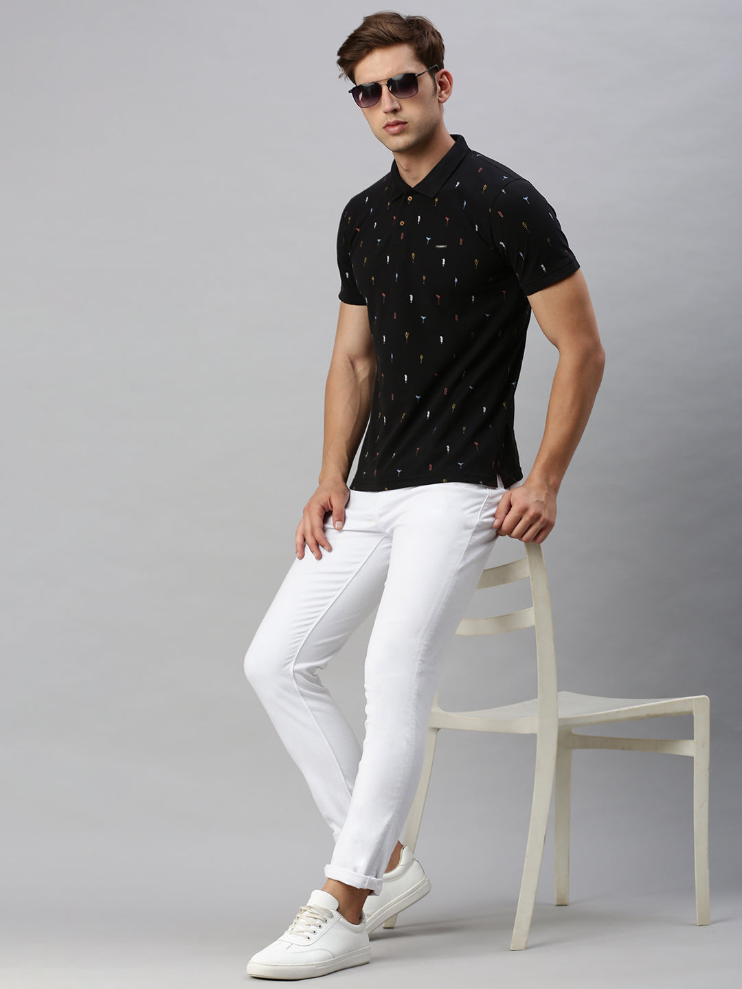 Black Printed Polo Tshirt