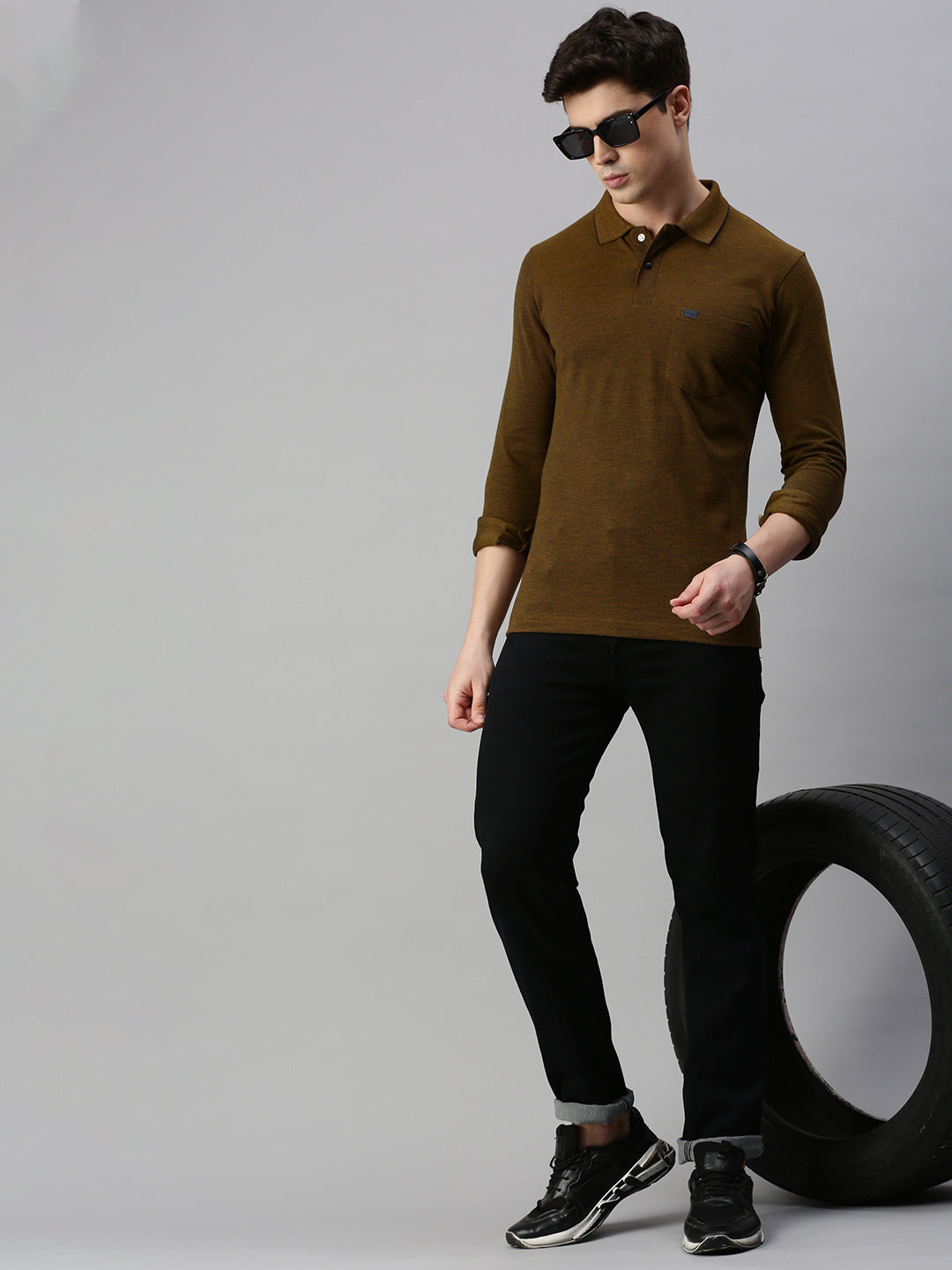 BROWN SOLID POLO TSHIRT