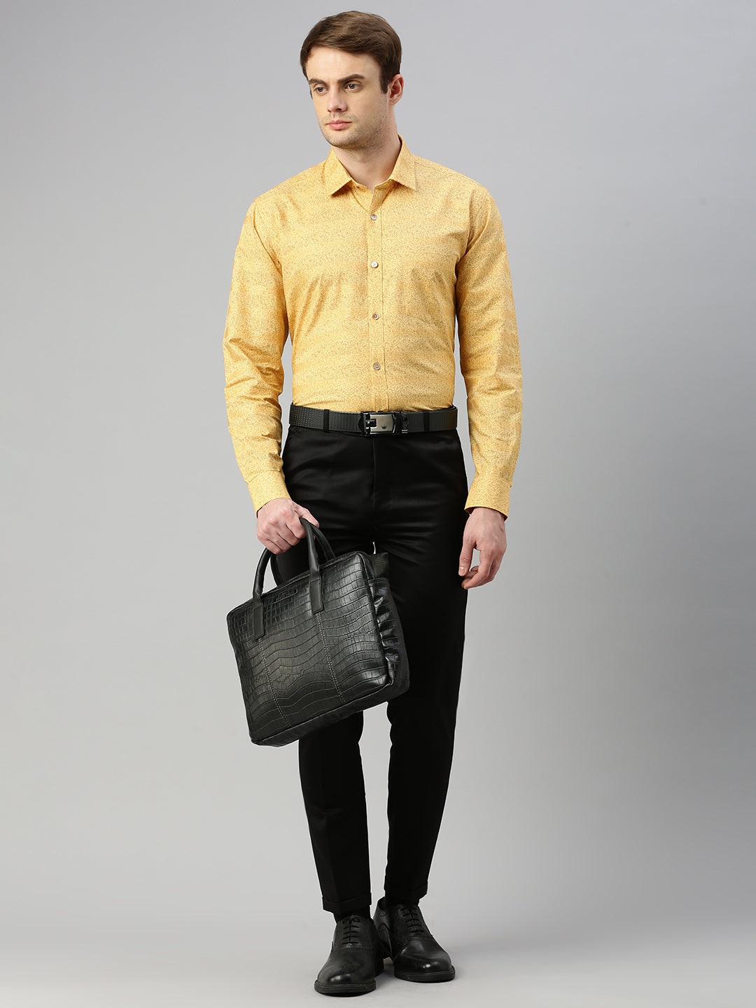 Micro Ditsy Printed Opaque Cotton Formal Shirt Yellow