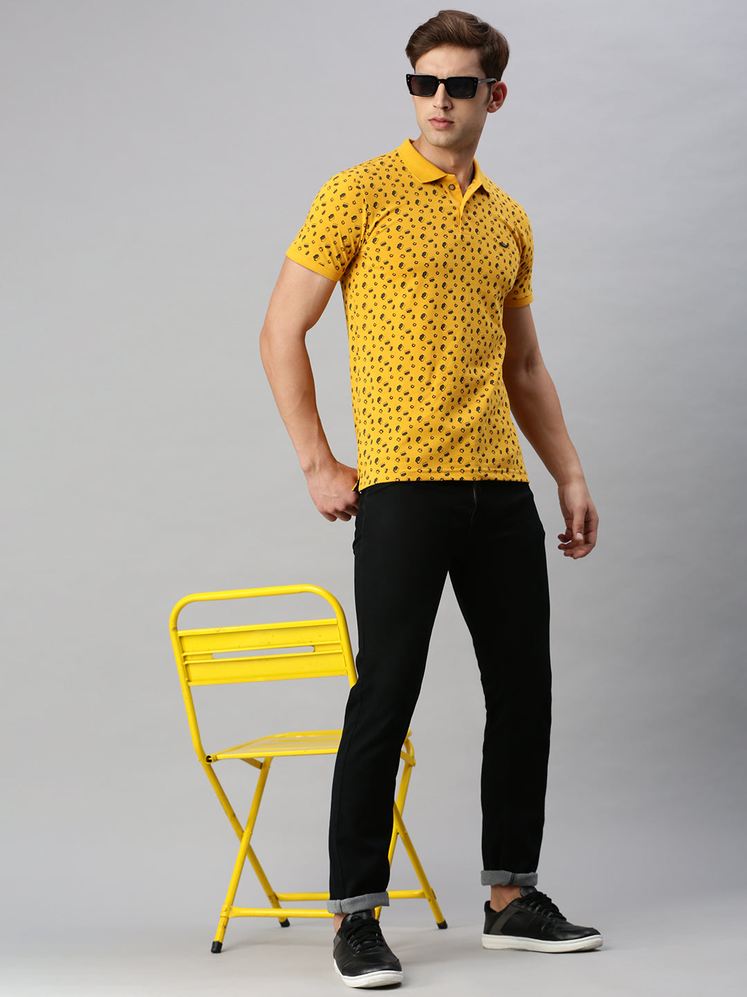 Mustard Printed Polo Tshirt