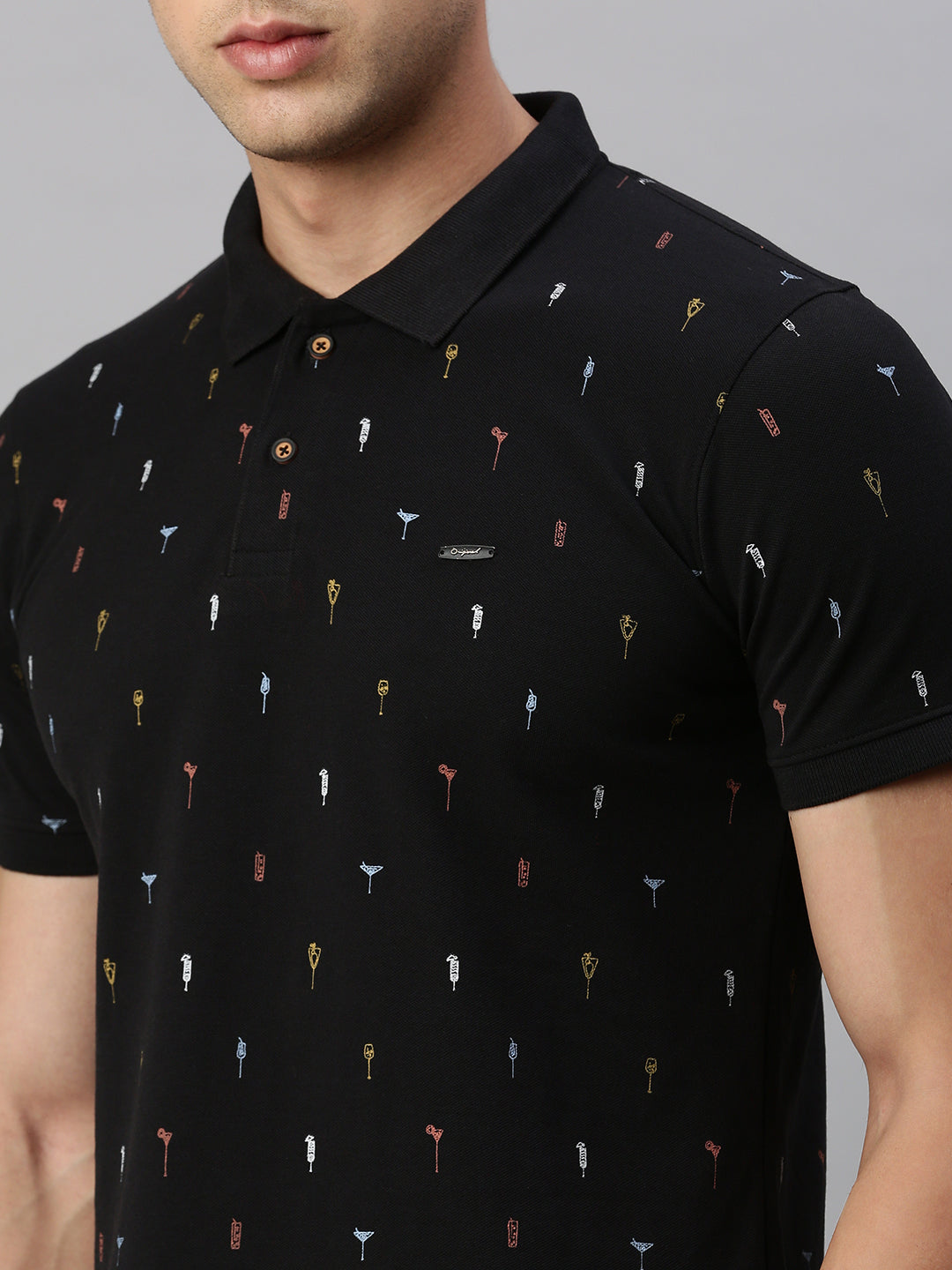 Black Printed Polo Tshirt