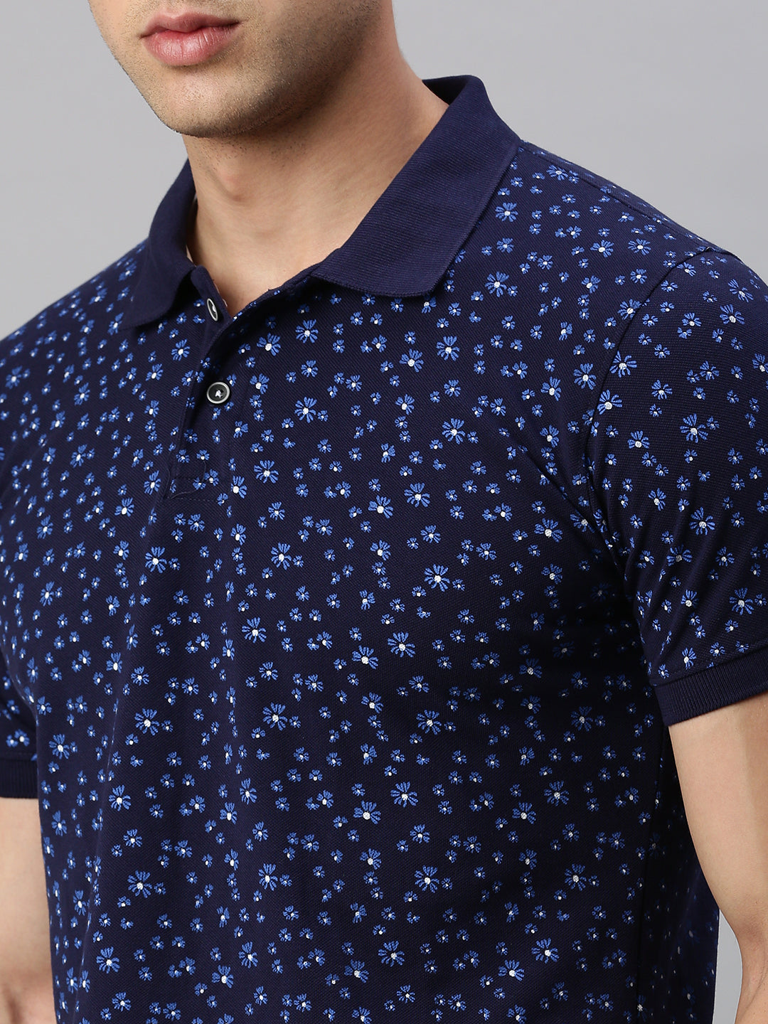 NAVY PRINTED POLO TSHIRT