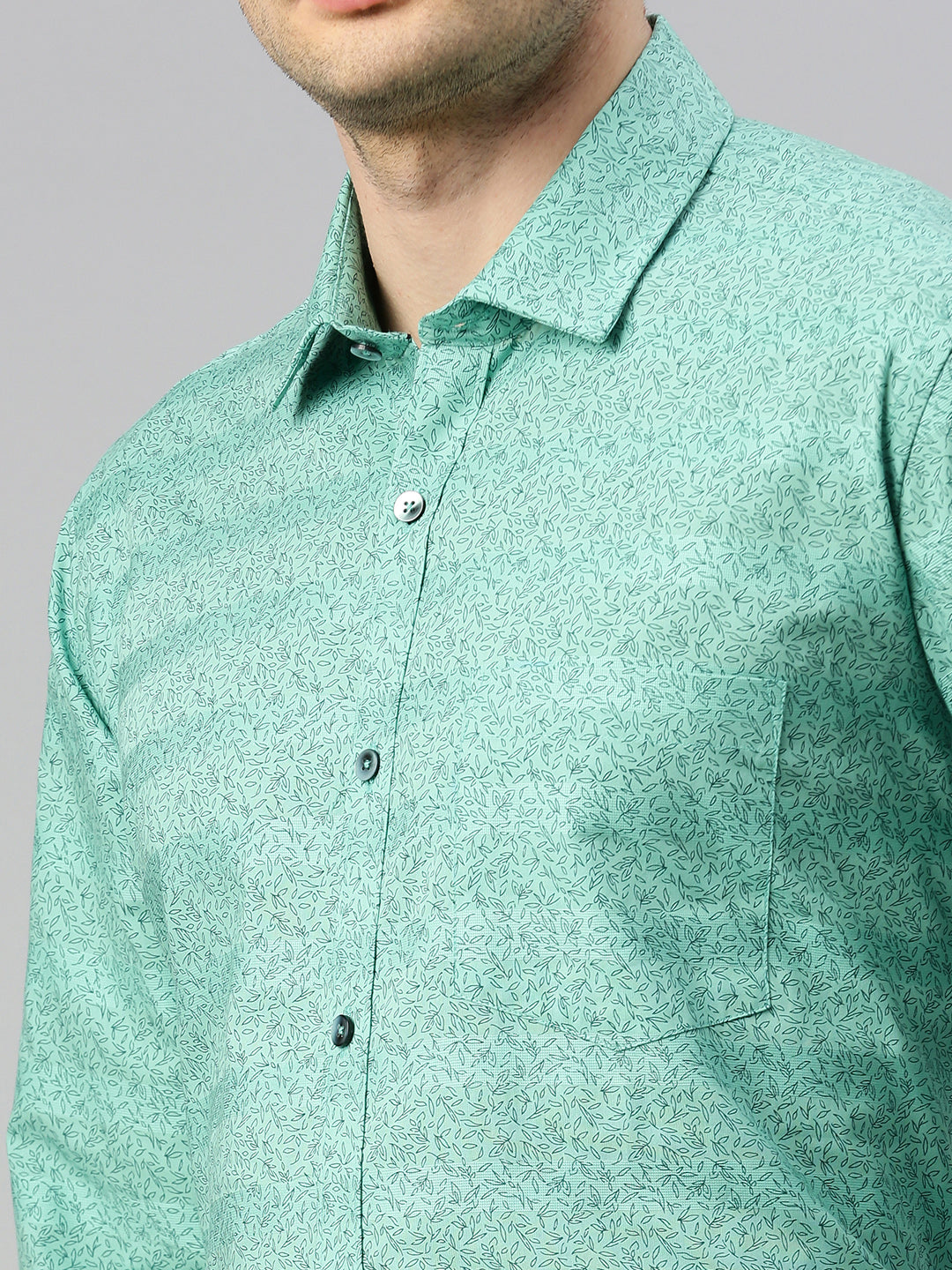 Micro Ditsy Printed Opaque Cotton Formal Shirt Green