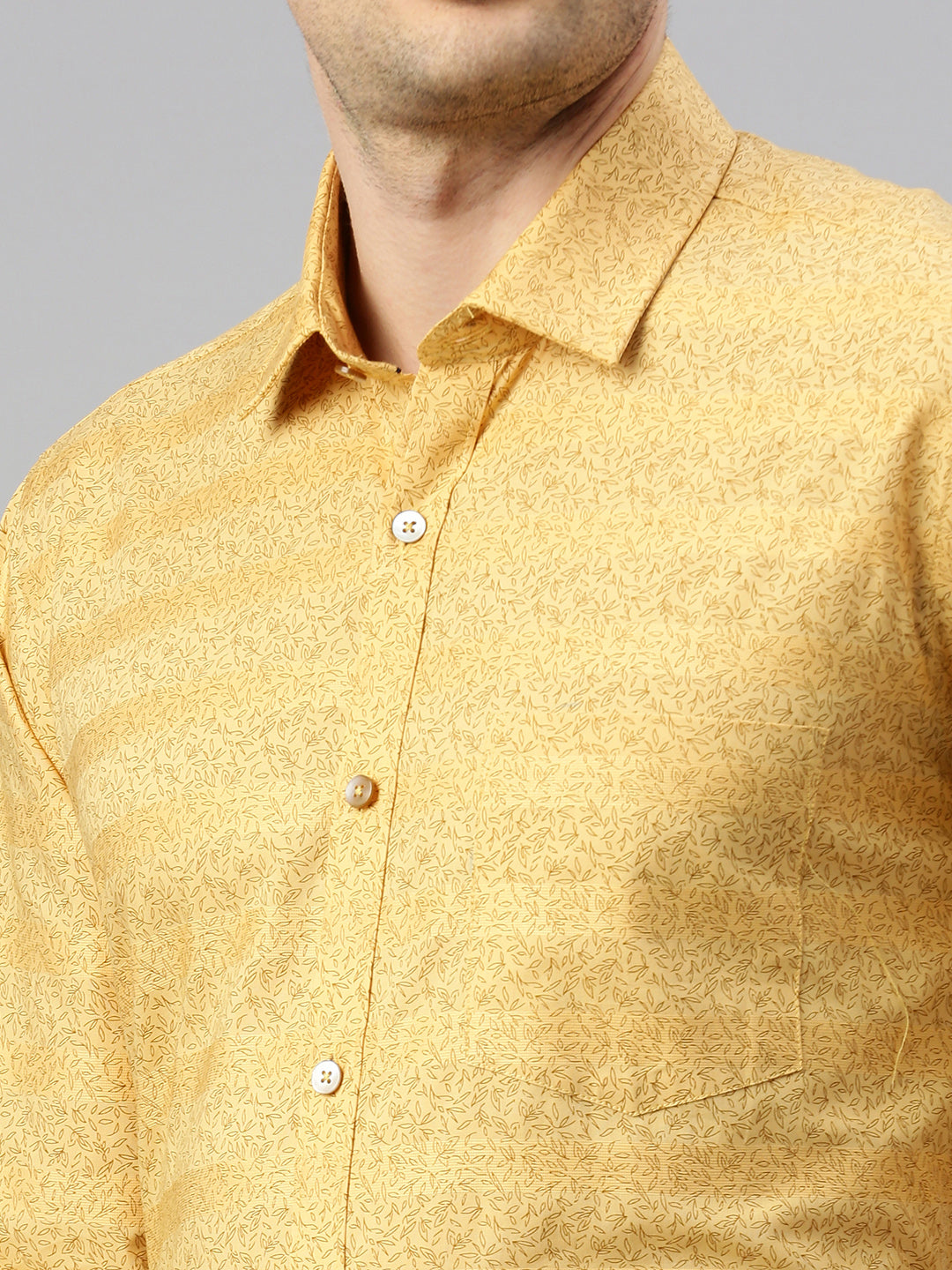 Micro Ditsy Printed Opaque Cotton Formal Shirt Yellow