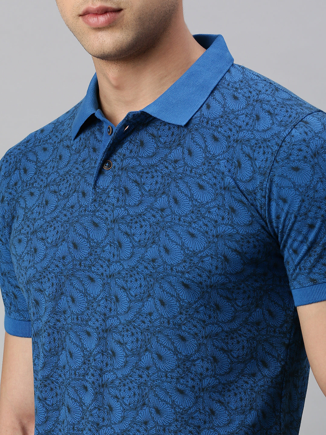 TEAL BLUE PRINTED POLO TSHIRT