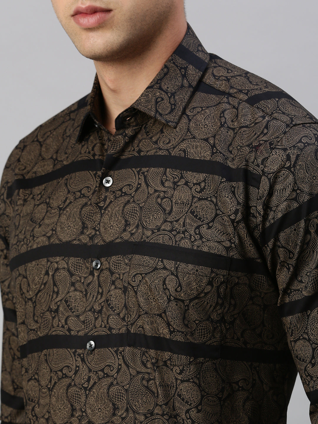 Paisley Printed Cotton Formal Shirt Black