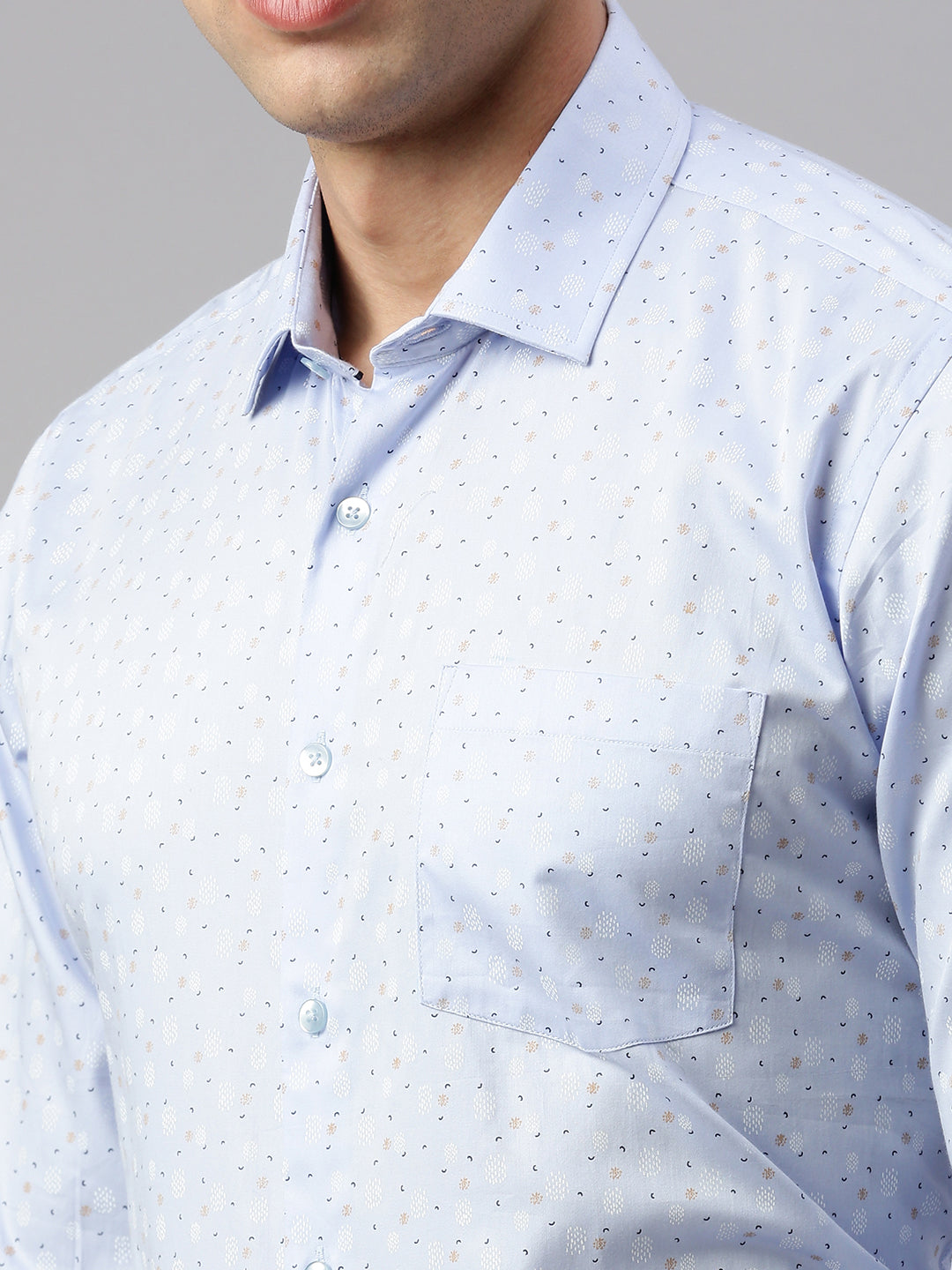 Regular Fit Printed Formal Shirt Sky