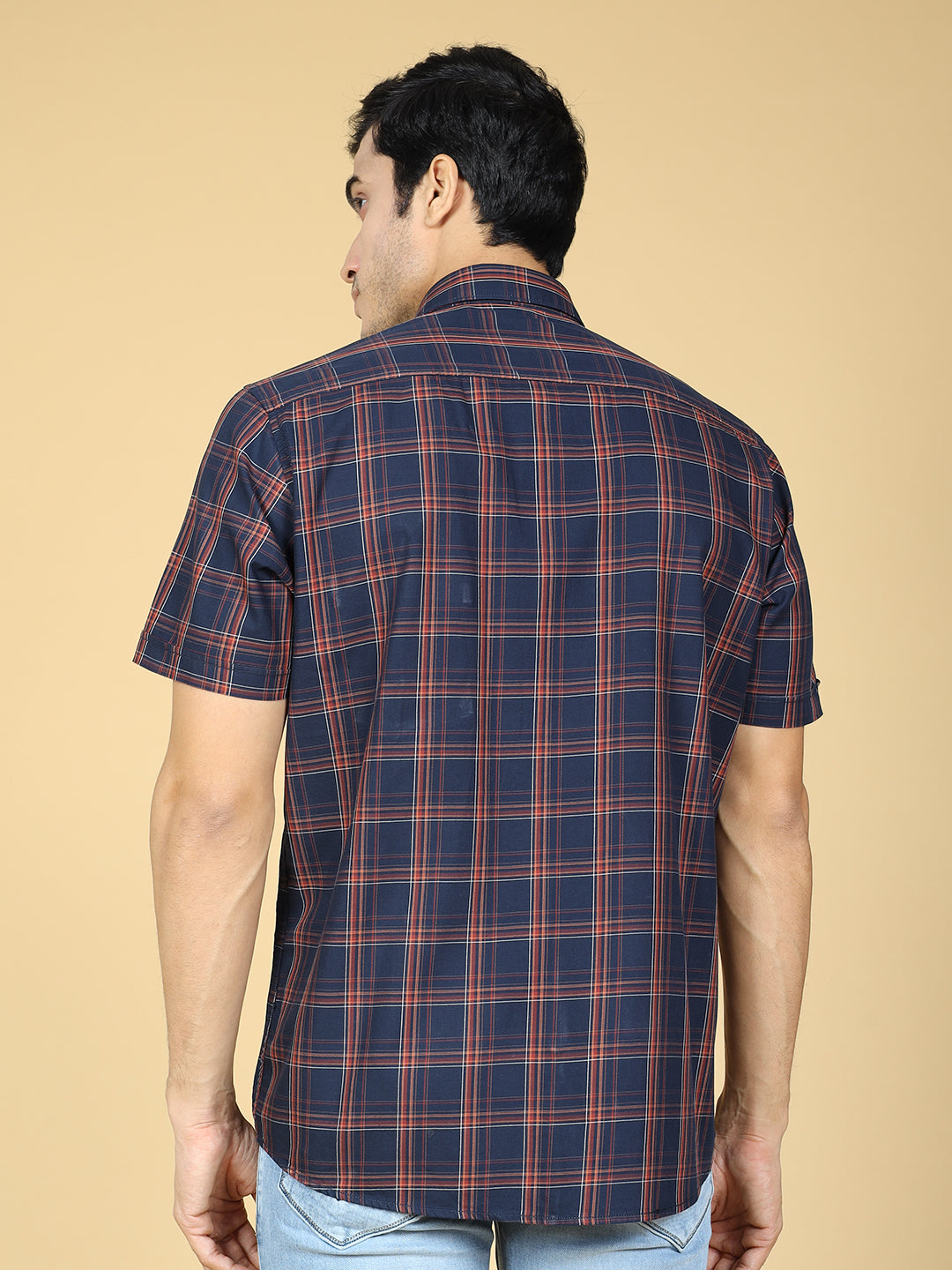 Tartan Checked Casual Cotton Shirt Navy