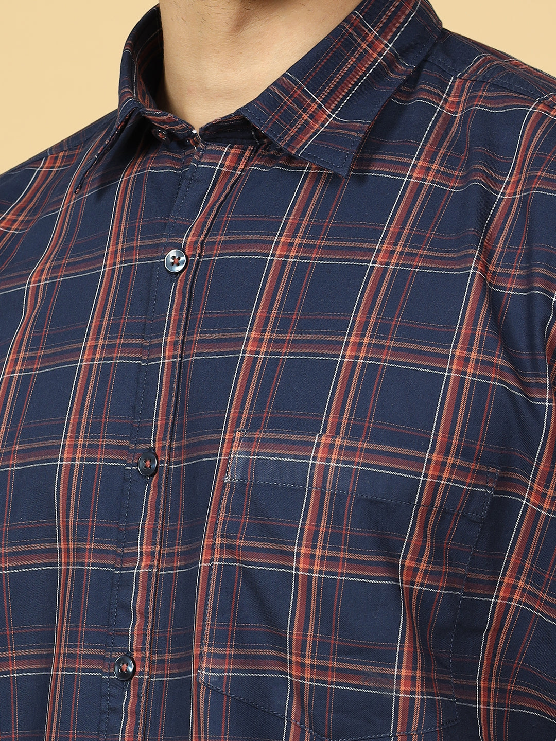 Tartan Checked Casual Cotton Shirt Navy