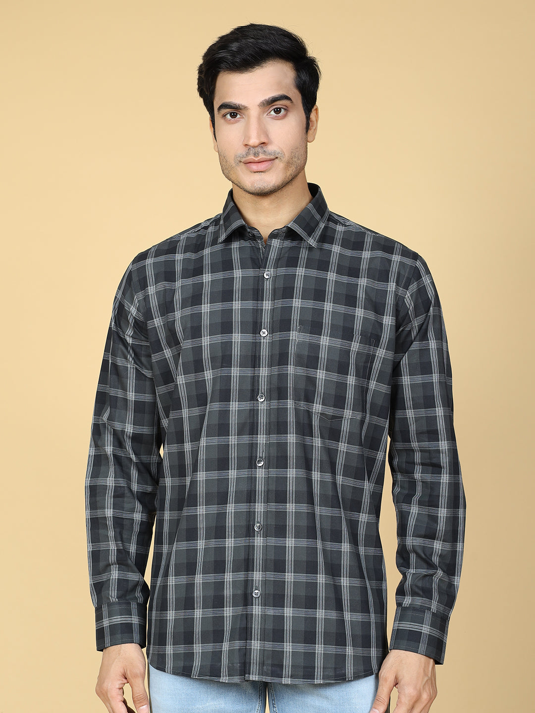 Tartan Checked Casual Cotton Shirt Black