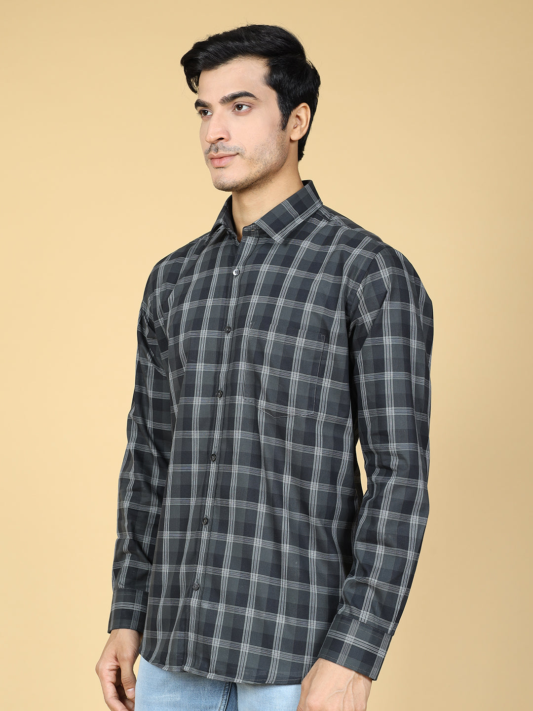 Tartan Checked Casual Cotton Shirt Black