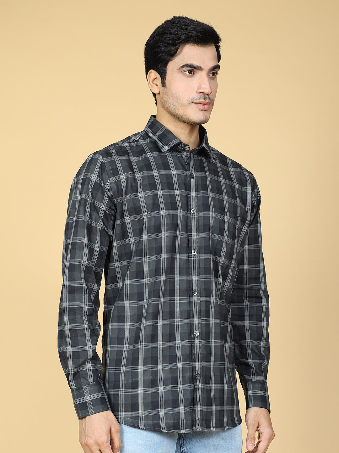 Tartan Checked Casual Cotton Shirt Black