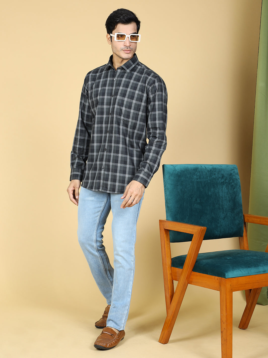 Tartan Checked Casual Cotton Shirt Black