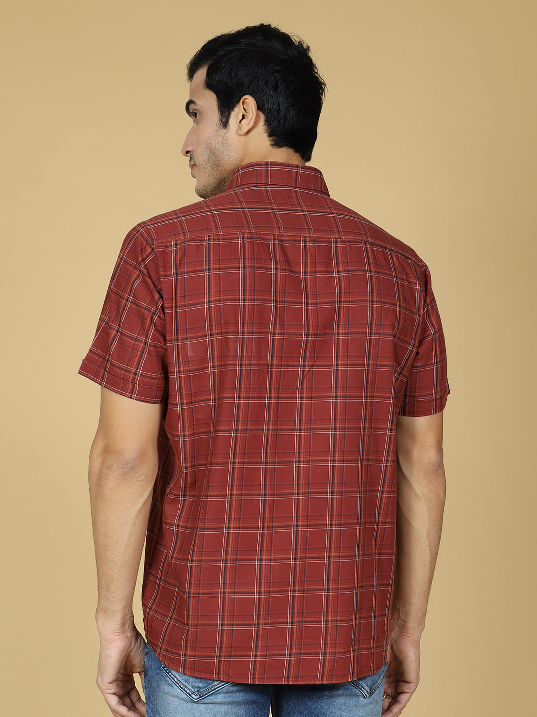 Tartan Checked Casual Cotton Shirt Maroon