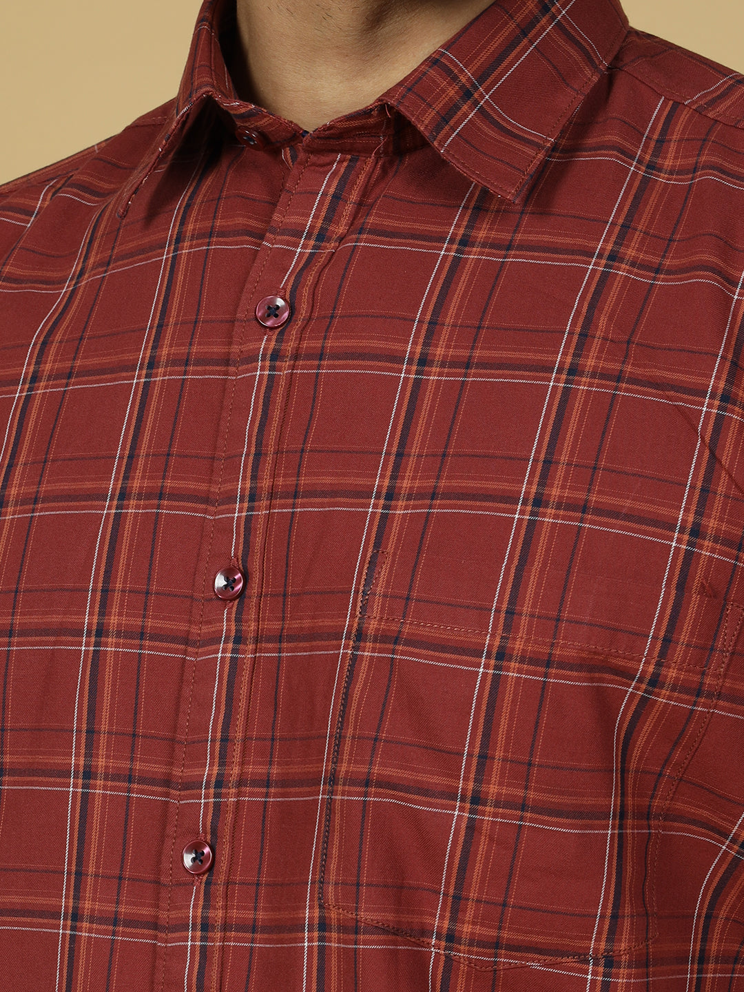 Tartan Checked Casual Cotton Shirt Maroon